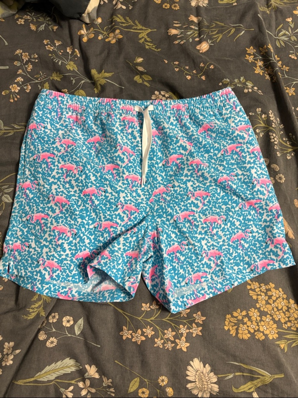 Chubbies Blue & Pink Flamingo Print Elastic Waist 5” Swim Shorts Youth 18/20